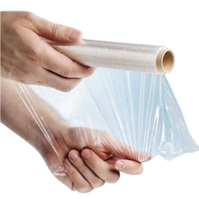 China 600m Water Soluble Plastic Film Jumbo Roll Customized Disposable Food-contact Clear PVC Cling Film Wrap Stretch Food Wrap for sale