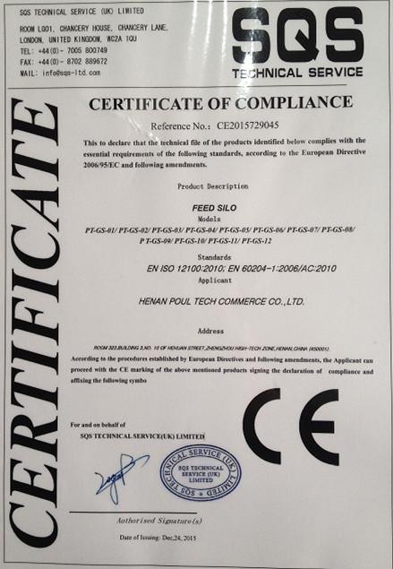 CERTIFICATE OF COMPLIANCE - POUL TECH MACHINERY CO.,LTD