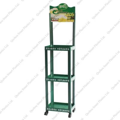 China Advertising China Best Quality Retail Store Floor Standing Beverage Display Rack Point Of Sale Plastic Beverage Display Rack for sale