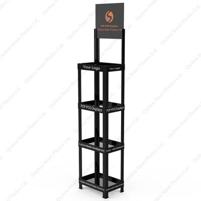 China Plastic Advertising 4 Tier PP Water Bottle Rack Trade Show Display Stand Tea Bag Display Rack for sale