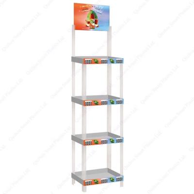 China Advertising Plastic Tiered Floor Standing Retail Store Promotion Display Racks For Beverage for sale