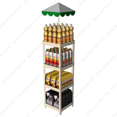 China Advertising Injection Mold Plastic Juice Display Shelf Beverage Advertising Display Stand for sale