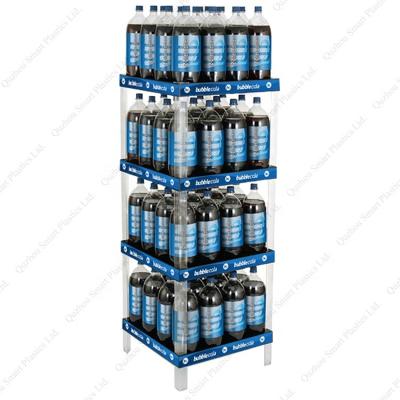 China Advertising Colors All Available Supermarket Promotion Beverage Display Rack Plastic Pepsi Cola 4 Tier Display Rack With Clear Poles for sale