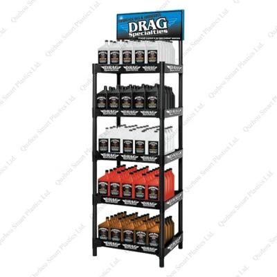 China Advertising Custom Hot Stamping Car Care Product Display Rack Durable Plastic Motor Oil / Lube Oil Display Rack for sale