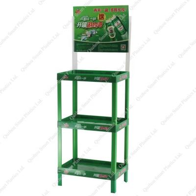 China Advertising 3 layers plastic color display stand merchandising soda beer display rack custom made for supermarket for sale