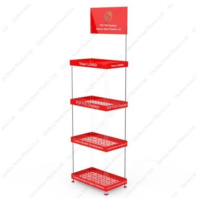 China Advertising Point Of Sale Advertising Display Stand Custom Plastic Display Stand With Eye-Catching Sign for sale