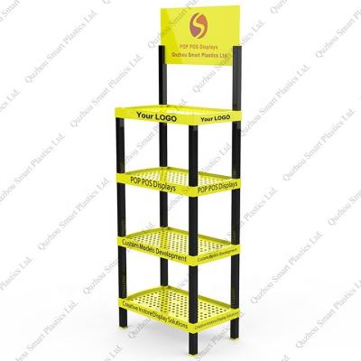 China Advertising heavy duty HIPS plastic shelves for garage walmart standing shelves pop up display for supermarket PVC banner display stand for sale