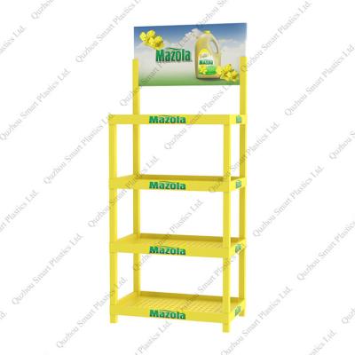 China Advertising Payloader Plastic Modular Sunflower Oil Display Stand Floor POS Frying Oil Display Stand For Advertising for sale