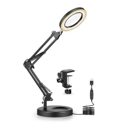 China Desk Magnifier Lamp Amazon Success Maixi N-2PC-3B USB 3 Colors Illuminated Magnifying Glass For Study Working Repairing Nail Art 72 SMD LED Desk Lamp for sale