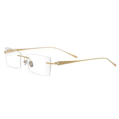 China 2022 Rimless Optical Frames Titanium Temples Prescription Glasses For Gentlemen for sale