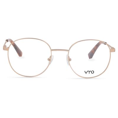 China 2021 Stainless Steel Women Eyewear Round Matte Gold Metal Eye Glasses Designer Fashion Metal Spectacle Frames for sale