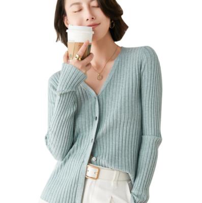 China RD 2021 Solid Color Women's Sweater Sleeve V-Neck Knitted Sweater Anti-wrinkle Long Loose Casual Women's Cardigan Jacket Knitwear for sale