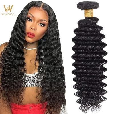 China Wholesale Deep Wave 10A Deep Wave Virgin Hair WISHWIG Bundles Raw Virgin Cuticle Aligned Hair For Black Women for sale