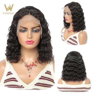 China Deep Wave French Curl Braid Bob Human Hair Kinky 613 Pixie Indian Silk Top Lace Machine Made Front Wigs For Black Women for sale