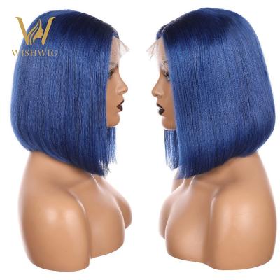 China 613 Silky Straight Blue Straight Blue Short Wave Curly Bob Wigs Frontal Pixie Cut Brazilian Braided Waterwave Full Lace Wigs for sale