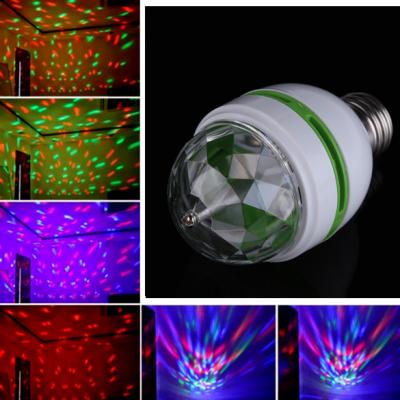 China E27 3W Colorful Auto Rotating RGB LED Stage Bulb Light for sale