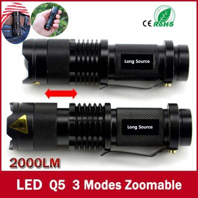 China high-quality Mini Black Brand 2000LM Waterproof LED Flashlight 3 Modes Zoomable LED Torch for sale