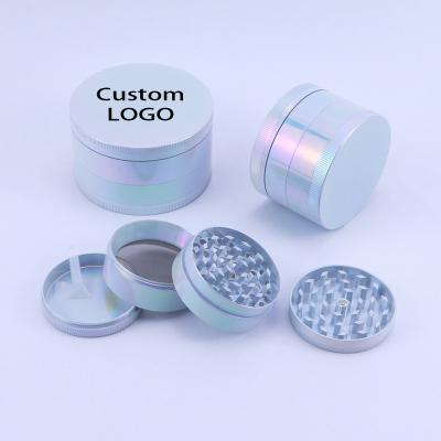 China Easy to clean 48mm*37mm for shinny four layer coated dry flower zinc alloy grinder tobacco accessories for sale