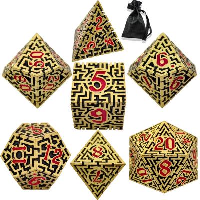 China Polyhedral Dies Set 7pcs 7 Piece Custom Logo Polyhedral Rune Maze Casino Die Cut Dungeons and Dragons Family RPG Game Metal Dies Set Pointed dnd Metal Dies Set for sale