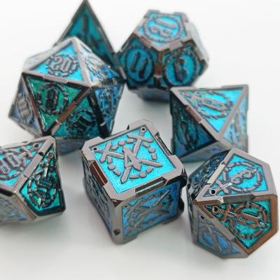 China Polyhedral Dies Set 7pcs Rune Blue Sword Dice Dungeons and Dragons Role Playing Dice Set RPG Sharp D&D Metal Polyhedron Set for sale