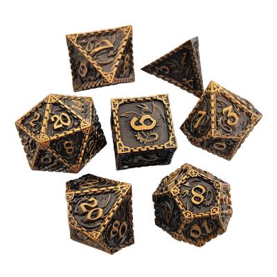 China Polyhedral Dice Set Wholesale Bulk Etched Logo 7pcs Dies Black Zinc Alloy Dungeons And Dragons Game Table Dice Set Pointed 16mm Dnd Metal Dice Set for sale