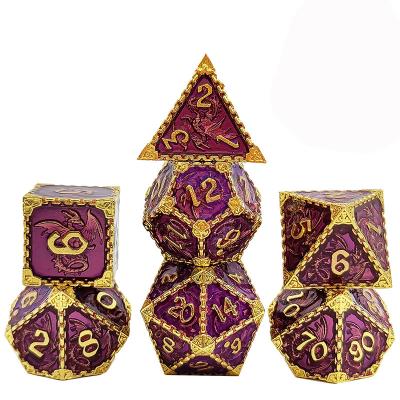 China Polyhedral Dice Set 7pcs Custom Mystical Black Runes 19mm Casino Dice Mystical Dungeons And Dragons Role Playing Gaming Dice Set Pointed Dnd Metal Dice Set for sale