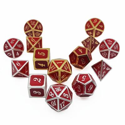 China Polyhedral Dice Set 7pcs Bulk Wholesale Custom Enamel Metal Polyhedral Dies Role Playing Dungeons And Dragons Game Dice 16mm Metal Dice Set for sale