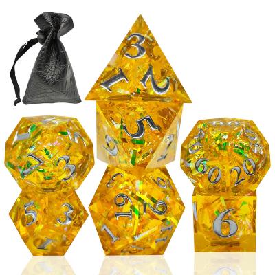 China Polyhedral Dice Set Custom Wholesale Bulk 7pcs Crystal Clear Gemstone Polyhedral Dies Role Playing Tabletop Game RPG Dice Set Pointed DND Resin Dice Set for sale