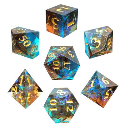 China Polyhedral Dies Set Wholesale 7pcs Volume Cut Out Polyhedral Black Translucent Crystal Dice Maker Casino Game RPG Dies Set Pointed Dnd Resin Dies Set for sale