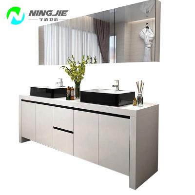 China Eco-friendly Modern Style Double Sink Mirror Bathroom Cabinet Commercial Bathroom Vanity for sale