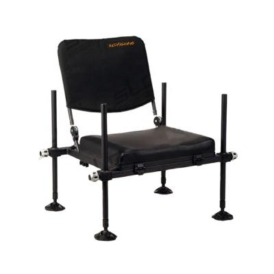 China Fsihing tackles aluminum frame angling seat box with adjustable leg with folding back rest for sale