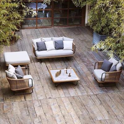 China Modern Outdoor Metal Wicker Furniture Balcony Garden Couch Aluminum Sofa Set for sale