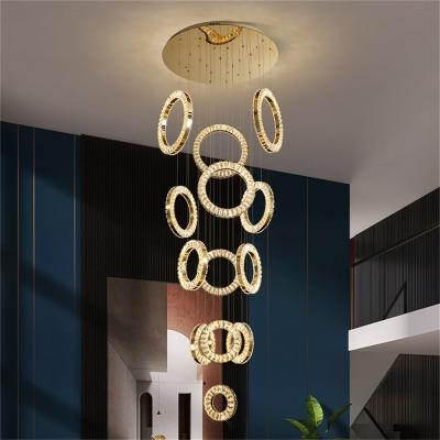 China Modern Creative Large Round LED Luxury Gold Hanging Fixtures Decorative Pendant Lamp Chandelier for sale