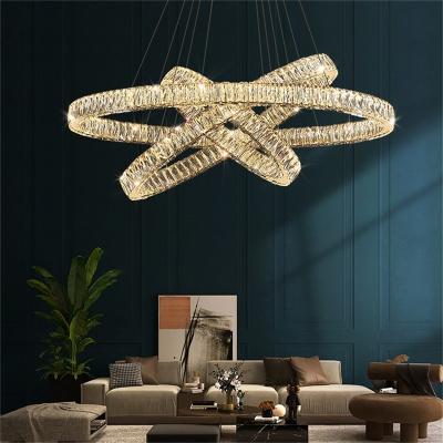 China Modern Contemporary Luxury Fixtures Crystal Pendant Light Round Rings LED Decorative European Chandelier for sale