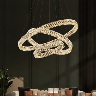 China Modern Luxury Modern Rings LED Pendant Light Fixtures Decorative Lamp Around Crystal Lighting Chandelier for sale