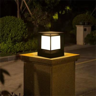 China Contemporary Outdoor Solar Waterproof Cube Light LED Pillar Post Lamp Fixtures For Home Yard Garden Lighting for sale