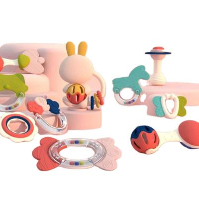 China New Design Soft BPA Free Shaker Set Toys Kids Baby Toy Alilo Colorful 10PCS Ratchets Silicone Teether for sale