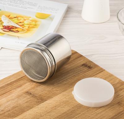 China Viable Stainless Steel Seasoning Shaker For Roast / Sugar Chocolate Cocoa Powder Can Salt Pepper Shaker for sale