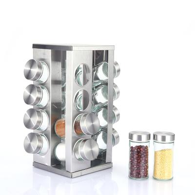 China Stocked Stainless Steel Seasoning Bottle Set With Rotating Frame And Rotating Pepper Pot for sale