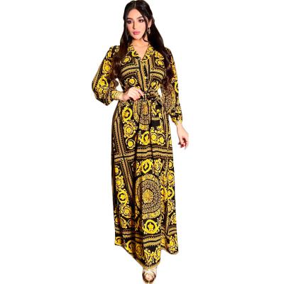 China Modest Muslimah Styling Middle East Abaya Dubai V-Neck Autumn Dress Muslim Maxi Dress For Women for sale