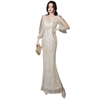 China Anti-Static Women Thread Tassel Mermaid Backless Evening Dress for sale