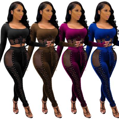 China Bodycon 2 Piece QUICK DRY Mesh Solid Color Long Sleeve Set Women Clothing for sale