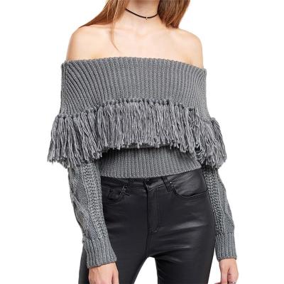 China Anti-Wrinkle Large Tassel Retro French Lapel Sexy One-Neck Strapless Sweater for sale