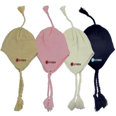 China Custom JOINT Embroidered Knit Hats with Ear Flaps and Tassel for sale