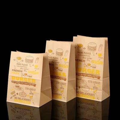 China Tamaño personalizado Bolsas de papel Kraft marrón desechables para pan, sándwich Bolsa de papel de comida con fondo plano en venta