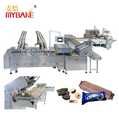 China Full Automatic Meat Processing Plants Skywin Biscuit Packing Machine Biscuit Clamping Connect Stack Packing Machine for sale