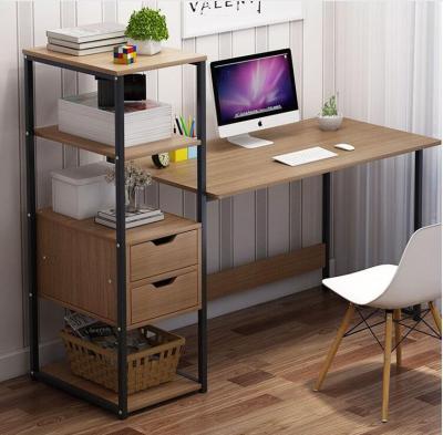 China Modern simple and cheap modern home office furniture computer black stainless wood table with bookcase for sale