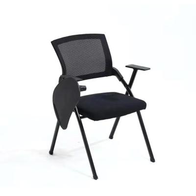 China Foldable Black Training Visitor Lobby Hotel Cinema Conference Stackable Meeting Chairs With Notepad for sale