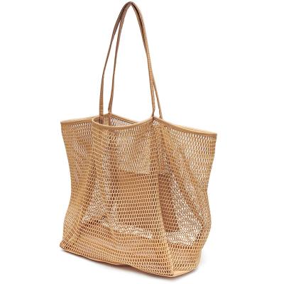 China Mesh Beach Bag Durable Custom Tote Handled Bag Simply Lightweight Shopping Bag for sale