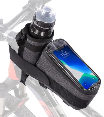 China Bike Phone Front Frame Bag Custom Bike Phone Front Frame Bag With Water Bottle Holder Insulated Bike Handlebar Bottle Cup Bag Bicycle Phone Bag for sale